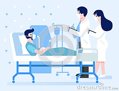 Covid-19 infected patient rest in negative pressure roomÂ in a hospital. Coronavirus pandemic medical concept illustration. Vector Illustration